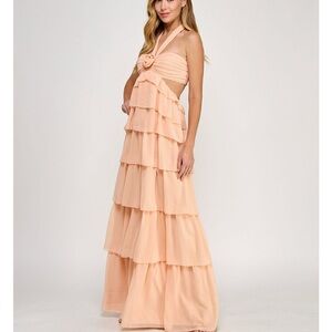 Elegant Peach Tiered Maxi Dress